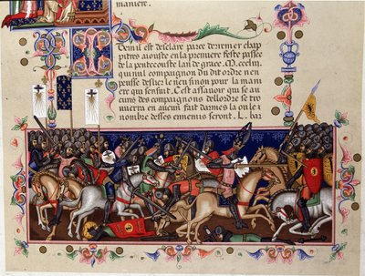 مشهد المعركة أثناء الحروب الصليبية - تفاصيل النظام الأساسي لأمر الروح القدس (وسام الروح القدس) ، نابولي بواسطة المدرسة الايطالية
