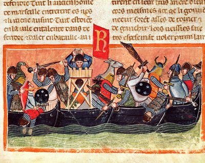 معركة بين الرومان و الغال ، من Le Vite di Dodici Cesari بواسطة Suetonius (c.75-150) بواسطة المدرسة الايطالية