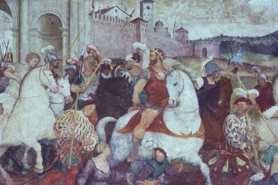 مشهد المعركة خارج أسوار المدينة ، حوالي عام 1460 (فريسكو) بواسطة المدرسة الايطالية