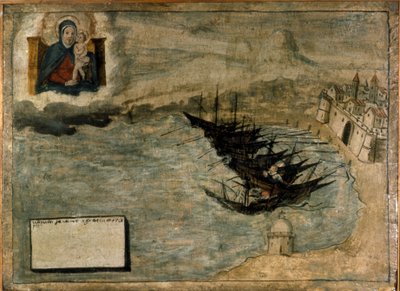 يمكن أن تفشل القوارب على الشاطئ. Ex voto من القرن السابع عشر لكنيسة Madonna dell'Arco في نابولي. بواسطة المدرسة الايطالية