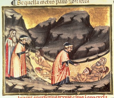 يلتقي Canto XXXIII Dante و Virgil مع Ugolino في دائرة الغدر ، من الكوميديا الإلهية (الجحيم) ، c.1313 بواسطة المدرسة الايطالية