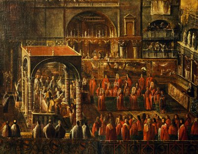 Ceremony in Basilica of Saint Mark in Venice, painting by anonymous artist, Italy بواسطة المدرسة الايطالية