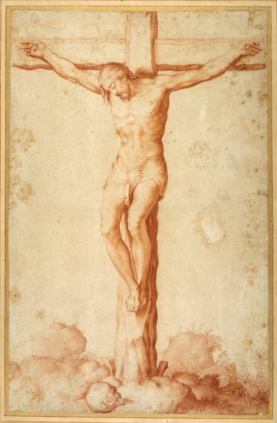 Christ Crucified on Golgotha (red chalk on paper) بواسطة المدرسة الايطالية
