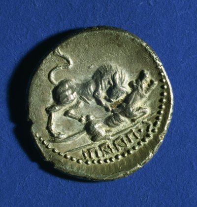 عملة من القبائل المائلة تظهر ثورًا يهاجم الذئب الروماني ، 89-90 قبل الميلاد (فضي) بواسطة المدرسة الايطالية