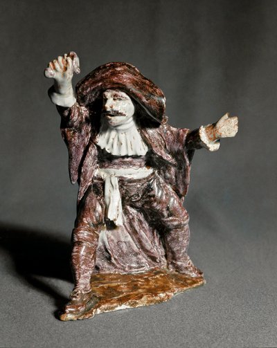 Commedia dell'arte: شخصية الكابتن فراكاس (Fracassa مستوحاة من Matamore أو Capitan) تمثال صغير Majolic Boselli. القرن الثامن عشر ، متحف لندن وفيكتوريا وألبرت بواسطة المدرسة الايطالية
