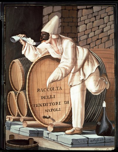 Commedia dell'arte: زي نابولي التقليدي: قناع Pulcinella - (شرب قناع Pulcinella) المتحف الوطني لسان مارتينو نابولي بواسطة المدرسة الايطالية
