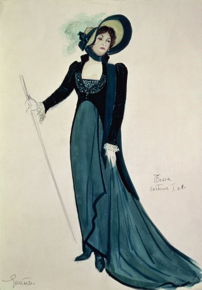 تصميم أزياء لـ Tosca ، من أوبرا &39;Tosca&39; من Puccini (قلم رصاص ومرحاض على الورق) بواسطة المدرسة الايطالية
