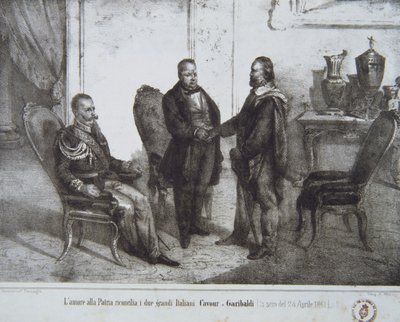 المجلس بين غاريبالدي وكافور في 24 أبريل 1861 بواسطة المدرسة الايطالية