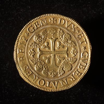 عملة جمهورية الجينات: 12.5 عملة ذهبية مزدوجة. ديم. 61 ملم 1656. الجبهة. الجينات Musei di Strada Nuova (رقم الجرد 6456) بواسطة المدرسة الايطالية