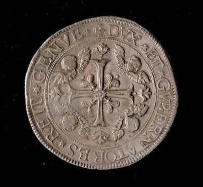 عملة جمهورية الجينات: خمسة عملة فضية ecus. ديم. 61 ملم 1693. الجبهة. الجينات Musei di Strada Nuova بواسطة المدرسة الايطالية