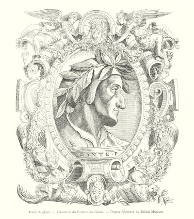 دانتي أليغييري ، نسخة طبق الأصل من صورة شخصية Giunti ، بعد إثبات المتحف البريطاني (نقش) بواسطة المدرسة الايطالية