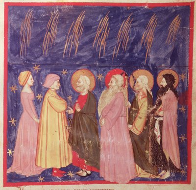 دانتي وبياتريس مع قديسي الجنة ، من الكوميديا الإلهية لدانتي أليغييري (1265-1321) بواسطة المدرسة الايطالية