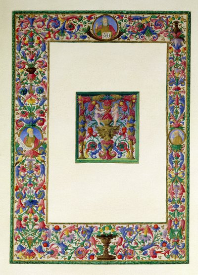 حدود زخرفية مع الله الآب واثنين من الأنبياء وتاريخ أولي م مع صفارة الإنذار واثنين من المعجون ، من القرن الخامس عشر إلى السادس عشر بواسطة المدرسة الايطالية