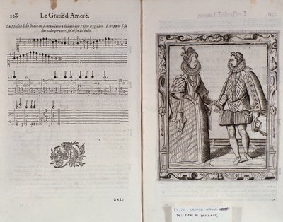 وصف باليه لصفحتين مزدوجتين من Le Gratie dAmore (Le Grazie dAmore) للراقصة الإيطالية سيزار نيجري تسمى Il Trombone (1536-1604) ، معاهدة على الرقص بواسطة المدرسة الايطالية
