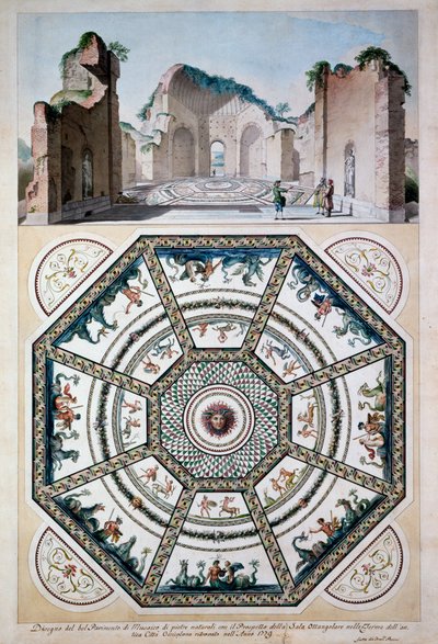تصميم لأرضية فسيفساء مثمنة ، 1779 (قلم وحبر ومرحاض على ورق) بواسطة المدرسة الايطالية