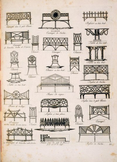 تم نشر تصاميم مقاعد الحديقة ، من A Compendium of Drawings ، من قبل JG Grohmann ، 1805 بواسطة المدرسة الايطالية