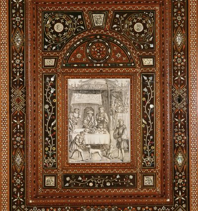 تفاصيل نقش على العاج ، بعد Memling (c.1433-94) ، من خزانة تُعطى إلى Mary Queen of Scots (1542-87) و Francis II (1544-60) كهدية زفاف (خشب وعاج مطعّم) ( انظر 162449) بواسطة المدرسة الايطالية