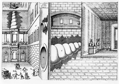 جهاز للاستماع إلى محادثة في ساحة رسم توضيحي من Musurgia Universalis بواسطة أثناسيوس كيرشر (1601-80) نشر في روما ، 1650 بواسطة المدرسة الايطالية