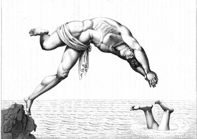 نقش عام 1794 في "" الرجل العائم ، أو فن السباحة المنطقي "لأورونزيو دي برناردي. بواسطة المدرسة الايطالية