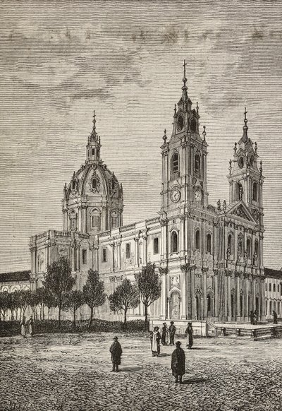 Estrela Basilica, Lisbon, Portugal, engraving from L