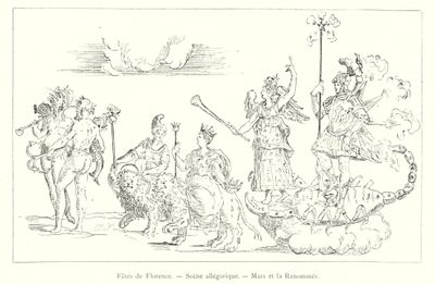 Fetes de Florence ، Allegorical Scene ، Mars et la Renommee (نقش) بواسطة المدرسة الايطالية