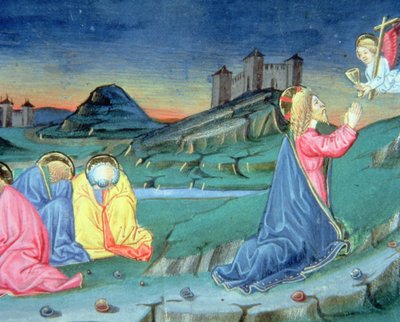 Fol.104 و بعد أن صلى على جبل الزيتون ، وصل ملاك ليعزي المسيح (ورق) بواسطة المدرسة الايطالية