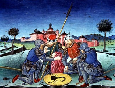 Fol.118v جنود يلقون القرعة على سترة المسيح (الرق) بواسطة المدرسة الايطالية
