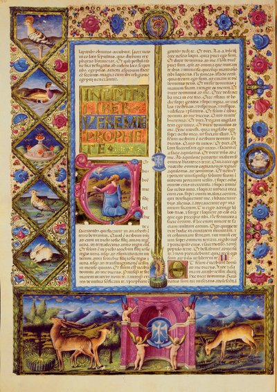 Fol.25v افتتاح كتاب إرميا ، من الكتاب المقدس بورسو ديست. المجلد 2 (ورق) بواسطة المدرسة الايطالية