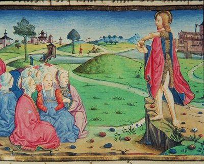 Fol.44r القديس يوحنا المعمدان يكرز ويعمد (ورق) بواسطة المدرسة الايطالية