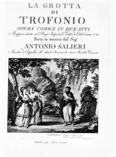 Frontispice of the libretto of La Grotta di Trofonio ، أوبرا كوميدية في عملين من تأليف أنطونيو سالييري (1750 - 1825). 1785 بواسطة المدرسة الايطالية
