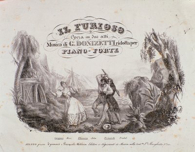 مقدمة من المقطوعة الموسيقية لـ 'Il Furioso all'Isola di San Domingo' للمخرج Gaetano Donizetti (litho) بواسطة المدرسة الايطالية