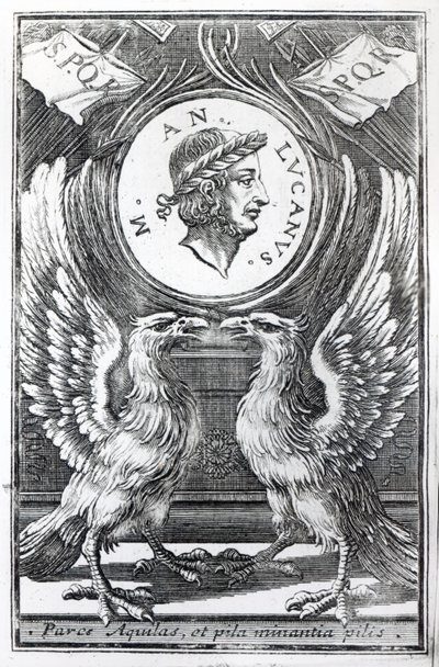 Frontispiece to Lucans Pharsalia بواسطة Marcus Annaeus Lucanus ، طبعة نشرت في 1663 بواسطة المدرسة الايطالية
