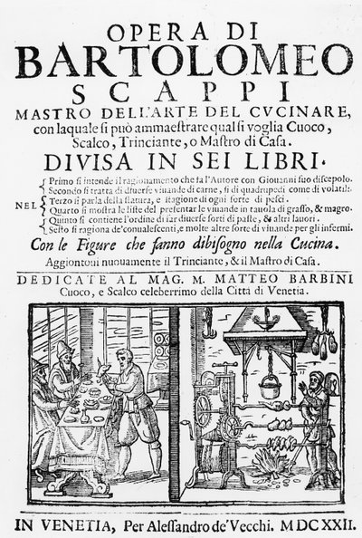 صورة من كتاب طبخ بارتولوميو سكابي ، 1622 بواسطة المدرسة الايطالية