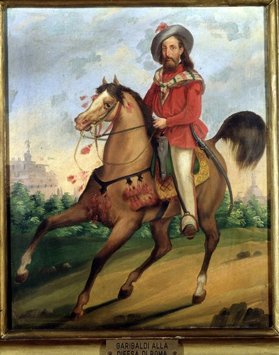 غاريبالدي على ظهور الخيل يرتدي للدفاع عن روما. Museo del Risorgimento. ميلان بواسطة المدرسة الايطالية