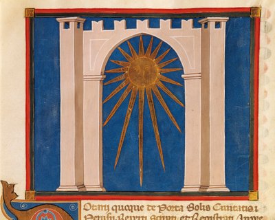 Gateway of the Sun, miniature from Register of Notaries from Perugia, manuscript, Italy 14th Century. بواسطة المدرسة الايطالية