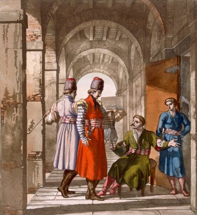 رجال جورجيون يدردشون ويدخنون في ممر ، 1820s-30s بواسطة المدرسة الايطالية