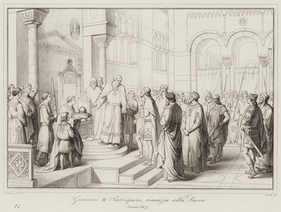 Giovanni II Partecipazio يتخلى عن الدوقية ، 887 (نقش) بواسطة المدرسة الايطالية