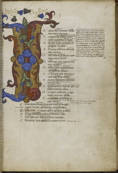 Harley 2769 ، f.3 حرف "I" (اسم) مبدئي مزخرف في بداية تحولات Ovid ، حوالي 1400 (حبر ولون على ورق) بواسطة المدرسة الايطالية