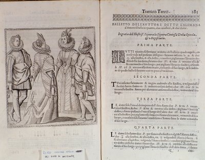 كيفية الرقص على صفحة Alemanna المزدوجة في Le Gratie dAmore (Le Grazie dAmore) للراقصة الإيطالية Cesare Negri تسمى Il Trombone (1536-1604) ، معاهدة على الرقص بواسطة المدرسة الايطالية