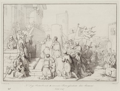 يساعد Doge Pietro Orseolo II باري المحاصر من قبل المسلحين بواسطة المدرسة الايطالية
