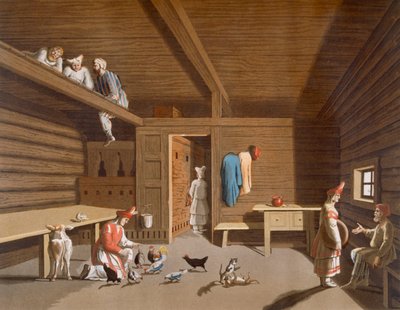 داخل منزل فلاح روسي ، 1820s-30s بواسطة المدرسة الايطالية