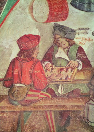 داخل نزل ، تفاصيل لاعبي طاولة الزهر (فريسكو) بواسطة المدرسة الايطالية