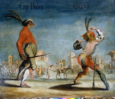 أقنعة إيطالية من Commedia dell'Arte: Captain Babbeo و Cucuba. القرن السابع عشر مجهول. ميلا ، متحف سكالا. بواسطة المدرسة الايطالية