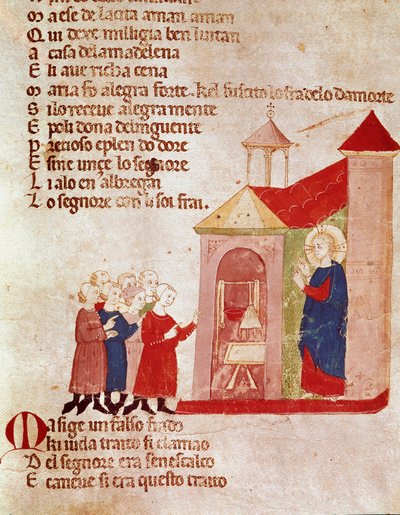 صورة مصغرة للمسيح ماري مادلين من "" Del novo e del vedre testamento "بقلم بيترو دا بارسغابي (القرن الثالث عشر) القرن الرابع عشر ميلانو ، مكتبة برايدنس بواسطة المدرسة الايطالية