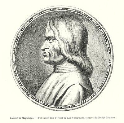 Laurent the Magnificent ، صورة طبق الأصل من صورة لوك فوسترمانز ، طباعة المتحف البريطاني (نقش) بواسطة المدرسة الايطالية