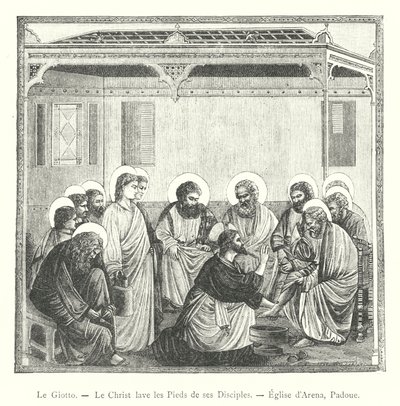 Le Giotto ، المسيح يغسل أقدام تلاميذه ، كنيسة أرينا ، بادوفا (نقش) بواسطة المدرسة الايطالية