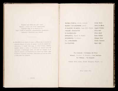 Libretto من Tosca بواسطة Giacomo Puccini ، Ricordi Edition ، إيطاليا بواسطة المدرسة الايطالية