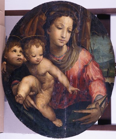 مادونا والطفل مع يوحنا المعمدان ، 1546-55 (زيت على خشب الصنوبر) بواسطة Italian School