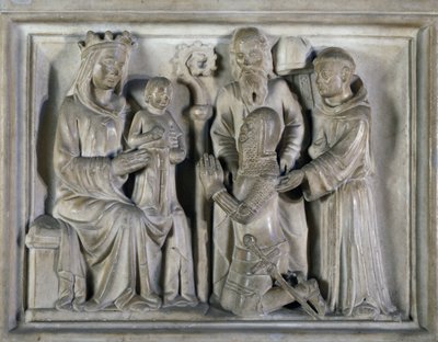 Madonna and Child, with a warrior and saints, relief created ??by The Masters of Campione. Italy بواسطة المدرسة الايطالية