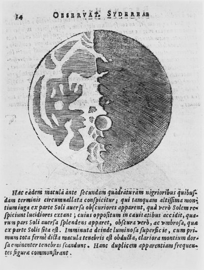 خريطة القمر ، رسم توضيحي من Sidereus Nuncius بواسطة Galileo Galilei ، 1610 بواسطة Italian School